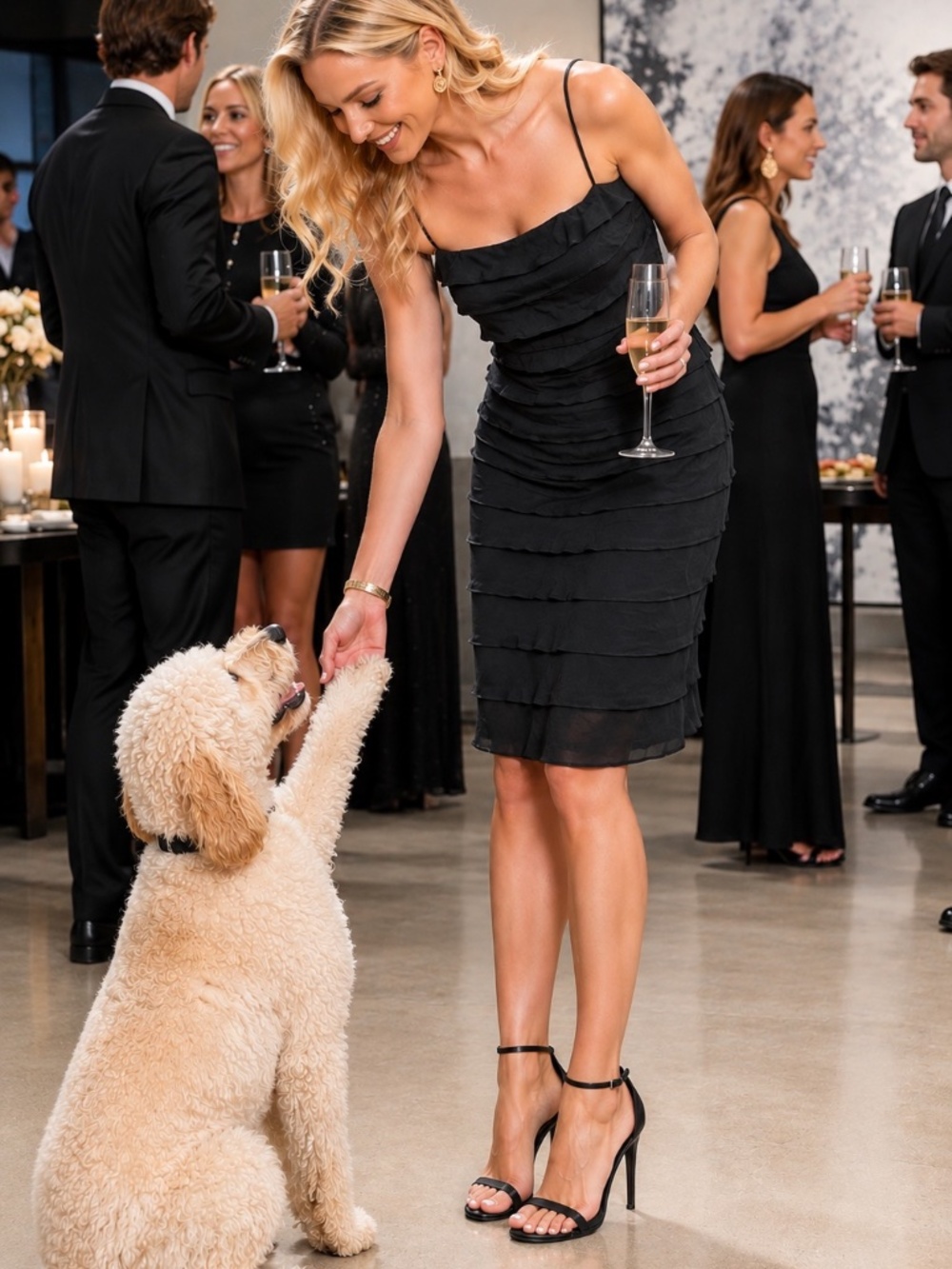 Tadashi 100% Silk Black Tiered Ruffle Cocktail Dress Size 10